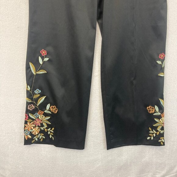 Y2K Spenser Jeremy 16W Black Satin Floral Embroidered Wide Leg Dress Pants Boho - Picture 8 of 15